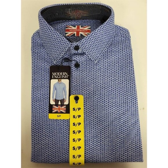 Modern English Shirt NWT Men’s Small Blue Pattern Long Sleeve Button Up - Picture 1 of 2